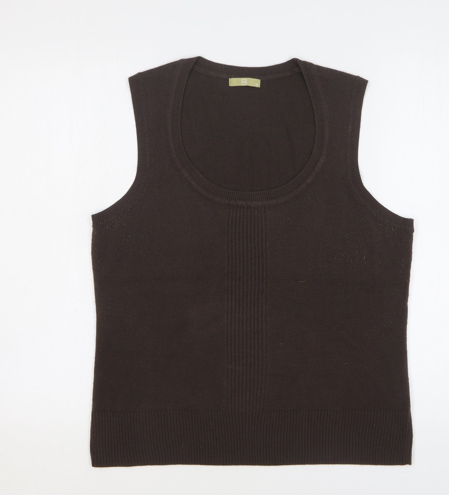 TU Womens Brown Scoop Neck Acrylic Vest Jumper Size 14