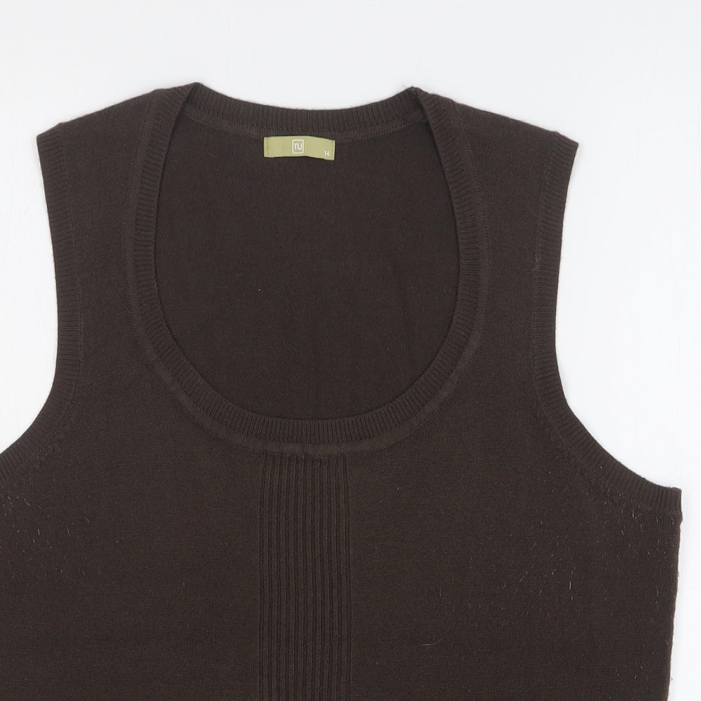 TU Womens Brown Scoop Neck Acrylic Vest Jumper Size 14