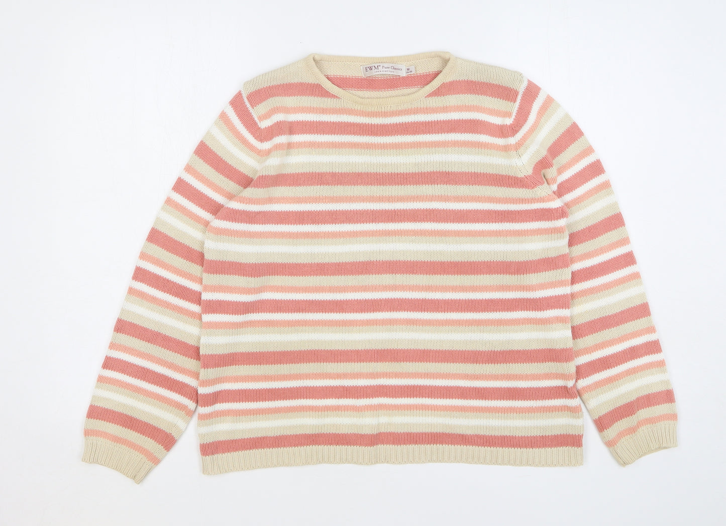 EWM Womens Multicoloured Round Neck Striped Cotton Pullover Jumper Size 14