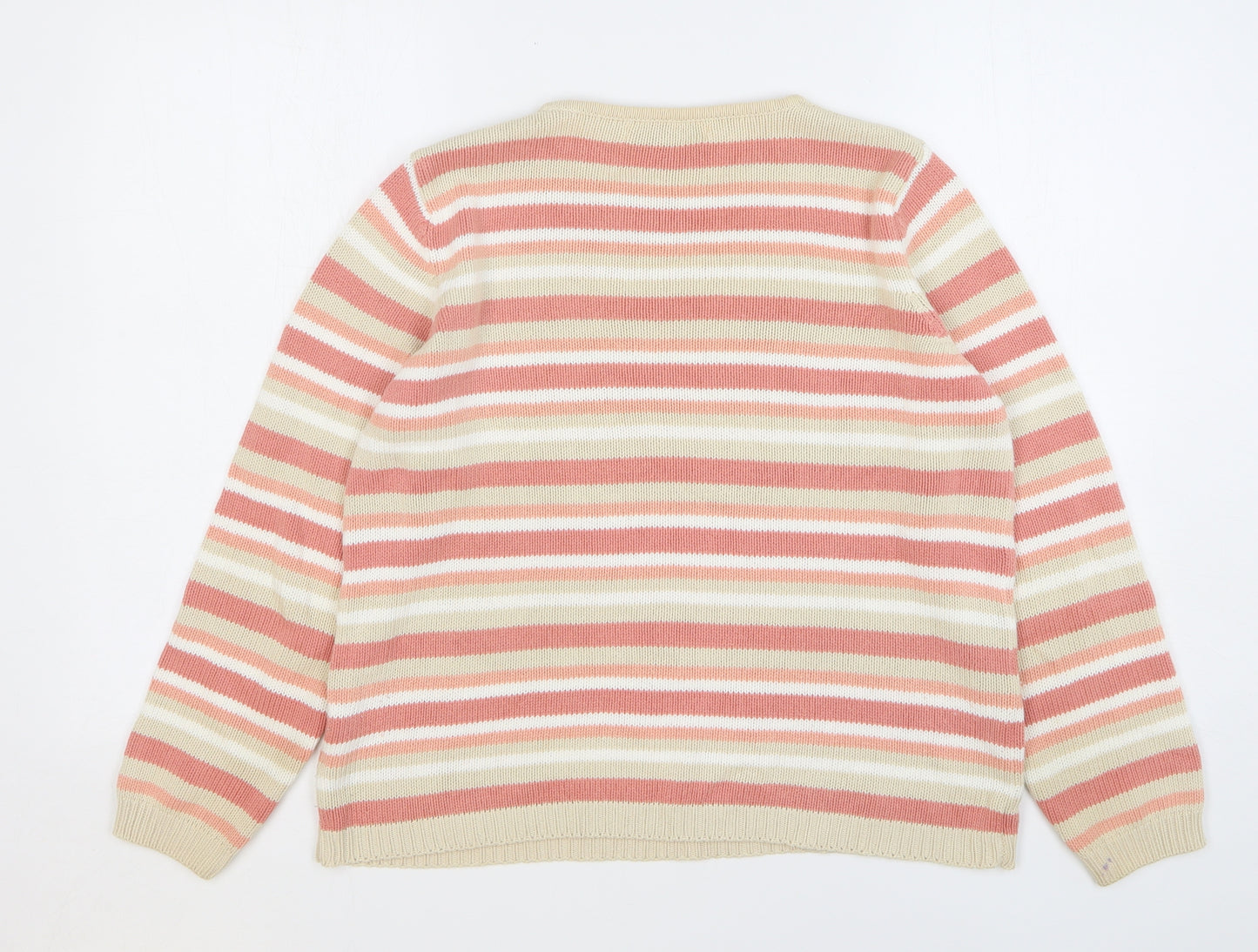 EWM Womens Multicoloured Round Neck Striped Cotton Pullover Jumper Size 14