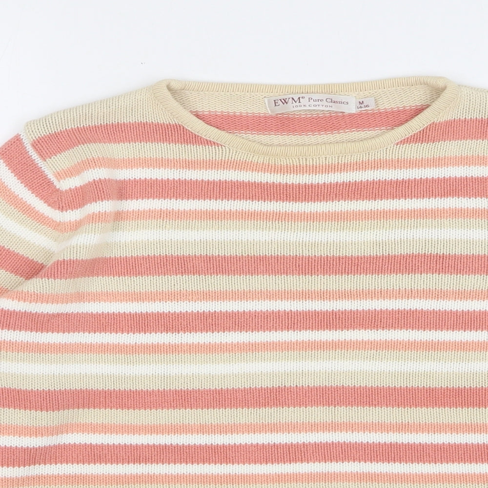 EWM Womens Multicoloured Round Neck Striped Cotton Pullover Jumper Size 14