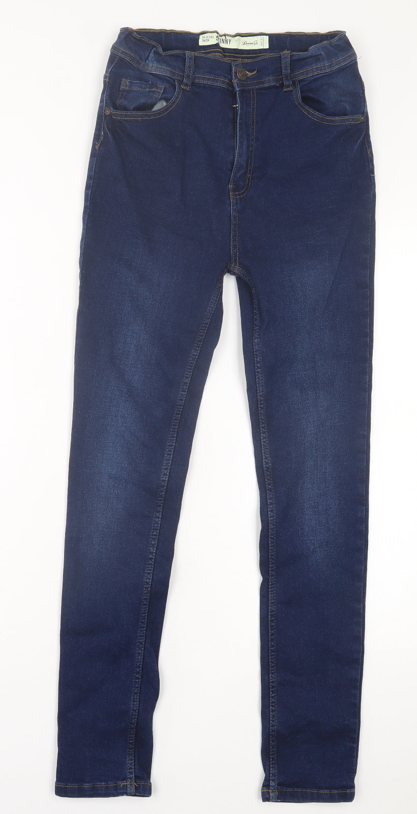 Denim & Co. Boys Blue Cotton Straight Jeans Size 13-14 Years Regular Button