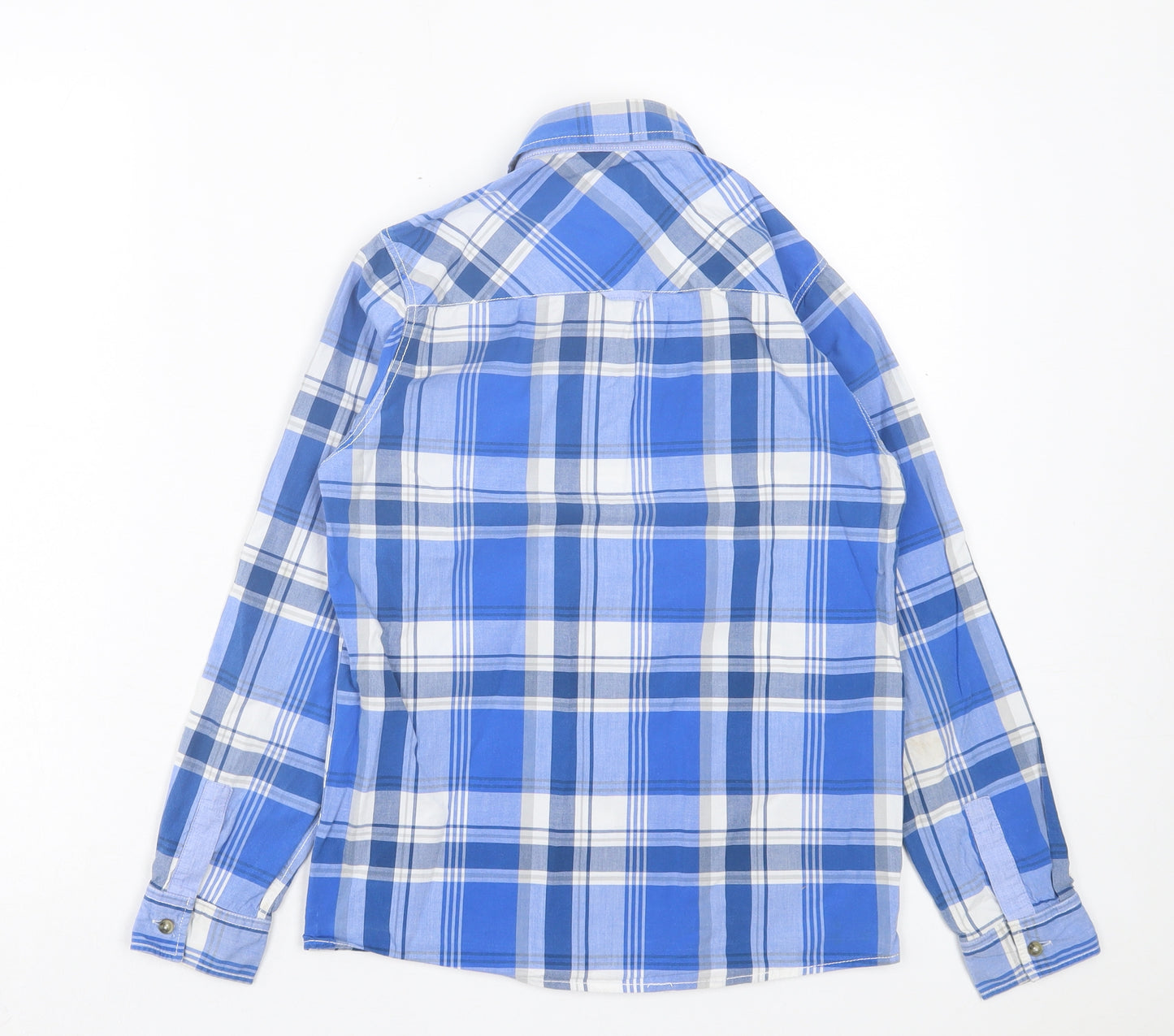 NEXT Boys Blue Plaid Cotton Basic Button-Up Size 11 Years Collared Button - Pocket Detail