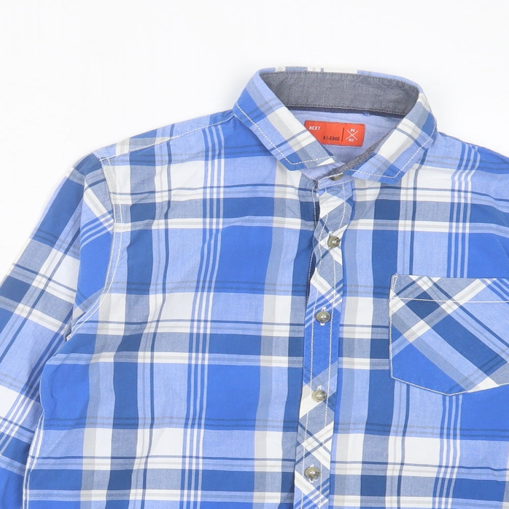 NEXT Boys Blue Plaid Cotton Basic Button-Up Size 11 Years Collared Button - Pocket Detail