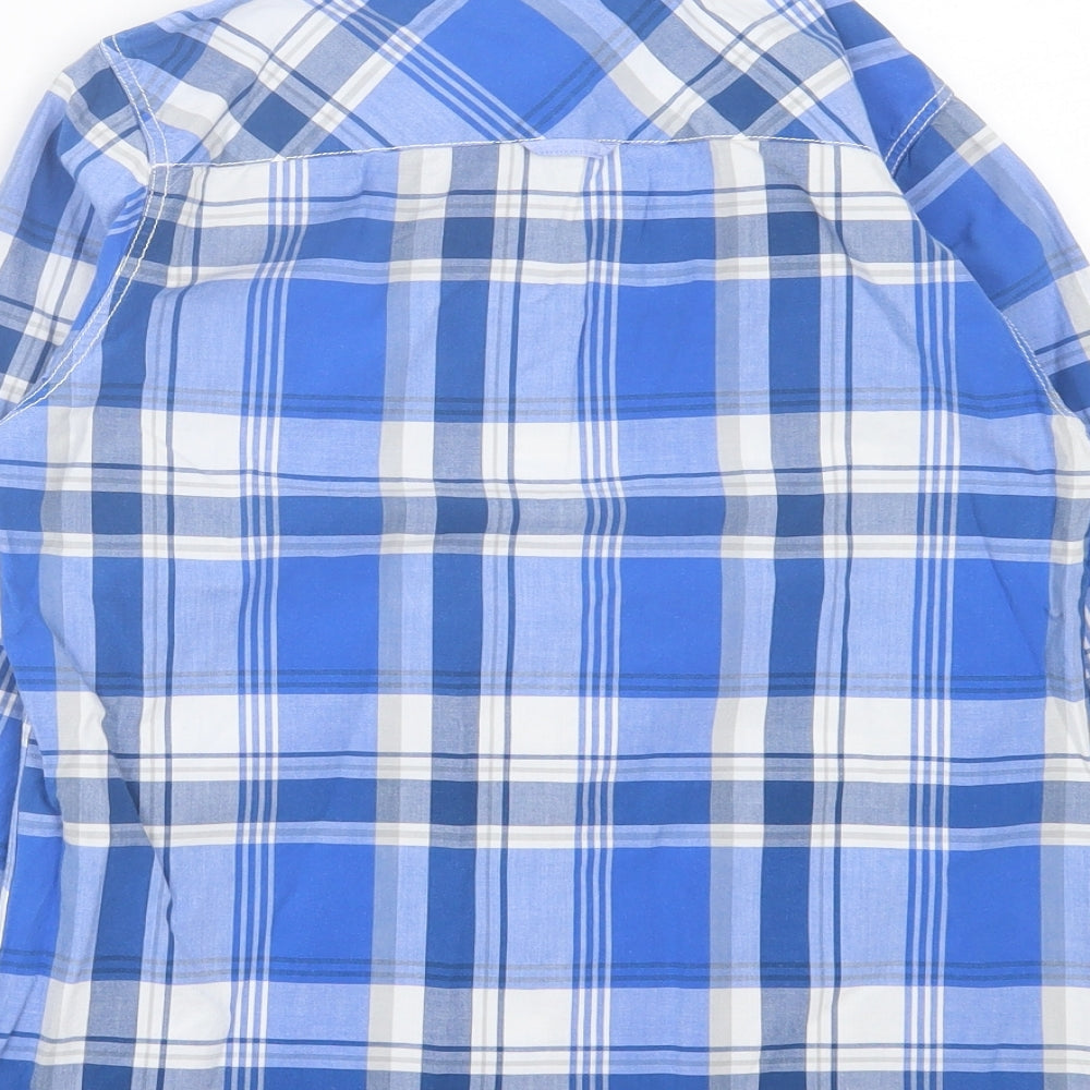 NEXT Boys Blue Plaid Cotton Basic Button-Up Size 11 Years Collared Button - Pocket Detail