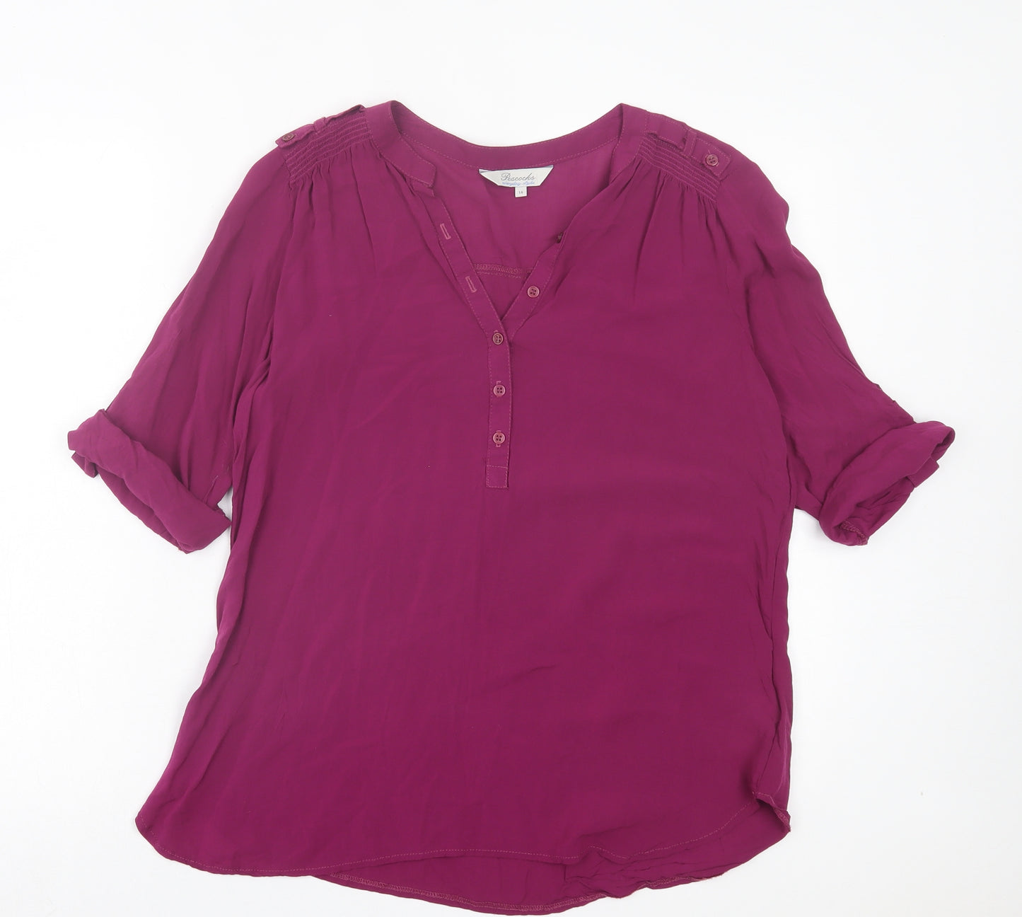 Peacocks Womens Purple Viscose Basic T-Shirt Size 14 V-Neck