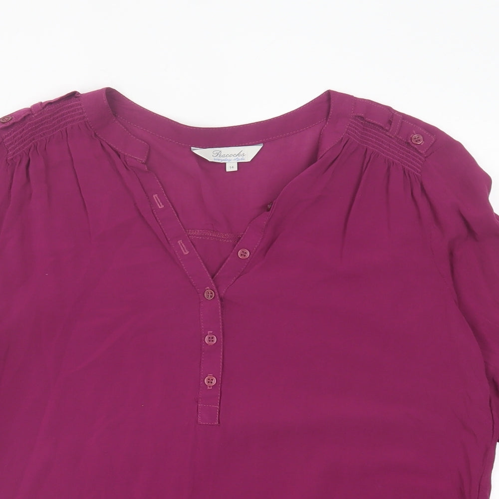 Peacocks Womens Purple Viscose Basic T-Shirt Size 14 V-Neck