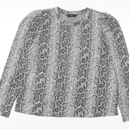 F&F Womens Grey Animal Print Polyester Basic T-Shirt Size 10 Crew Neck - Snake Print