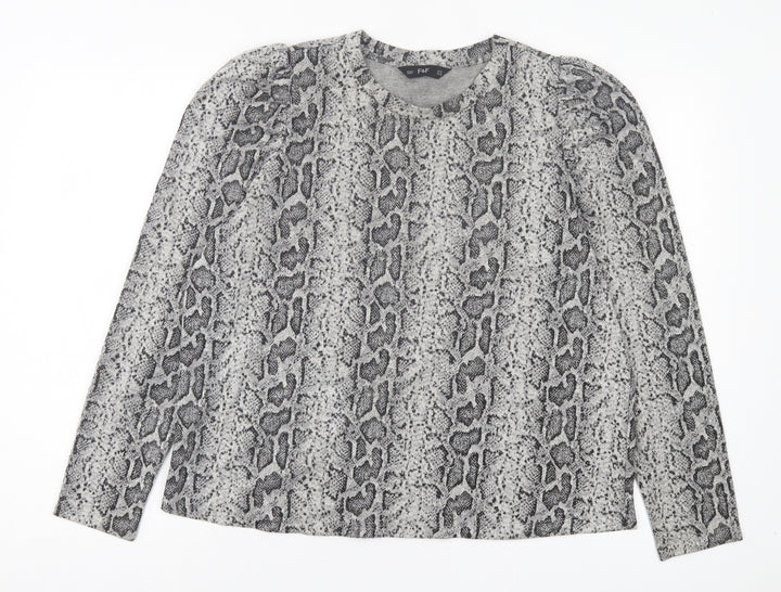 F&F Womens Grey Animal Print Polyester Basic T-Shirt Size 10 Crew Neck - Snake Print