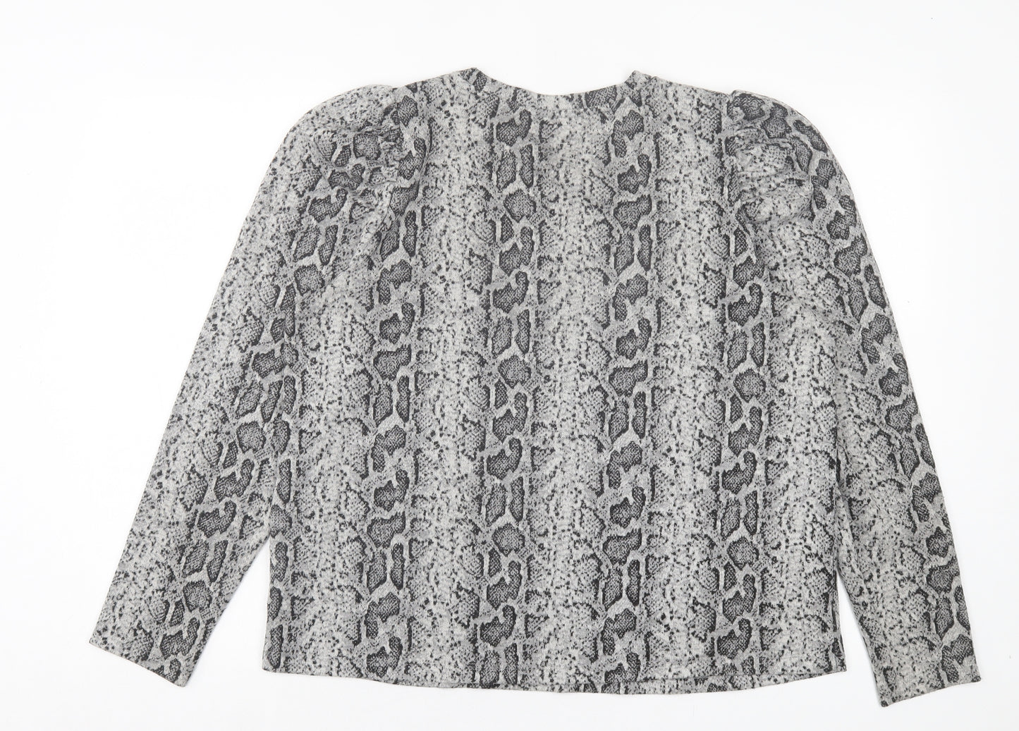 F&F Womens Grey Animal Print Polyester Basic T-Shirt Size 10 Crew Neck - Snake Print
