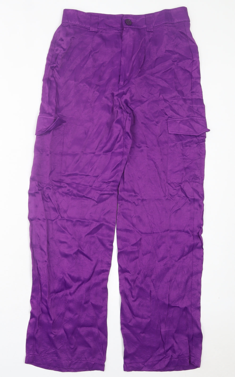 Primark Womens Purple Polyester Cargo Trousers Size 10 L29 in Regular Button