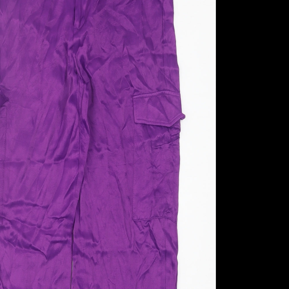 Primark Womens Purple Polyester Cargo Trousers Size 10 L29 in Regular Button