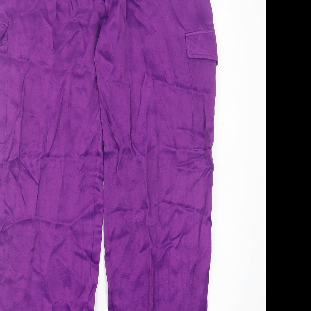 Primark Womens Purple Polyester Cargo Trousers Size 10 L29 in Regular Button