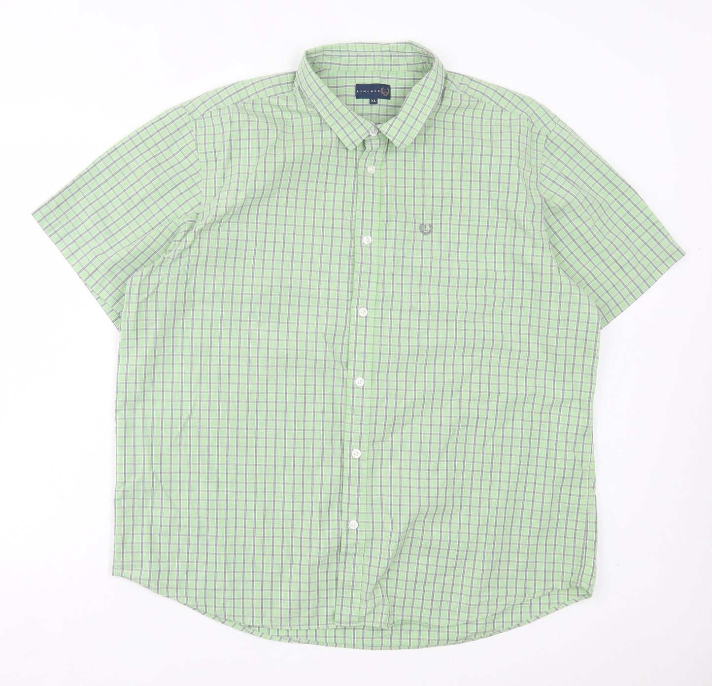 Matalan Mens Green Plaid Cotton Button-Up Size XL Collared Button - Pocket Detail
