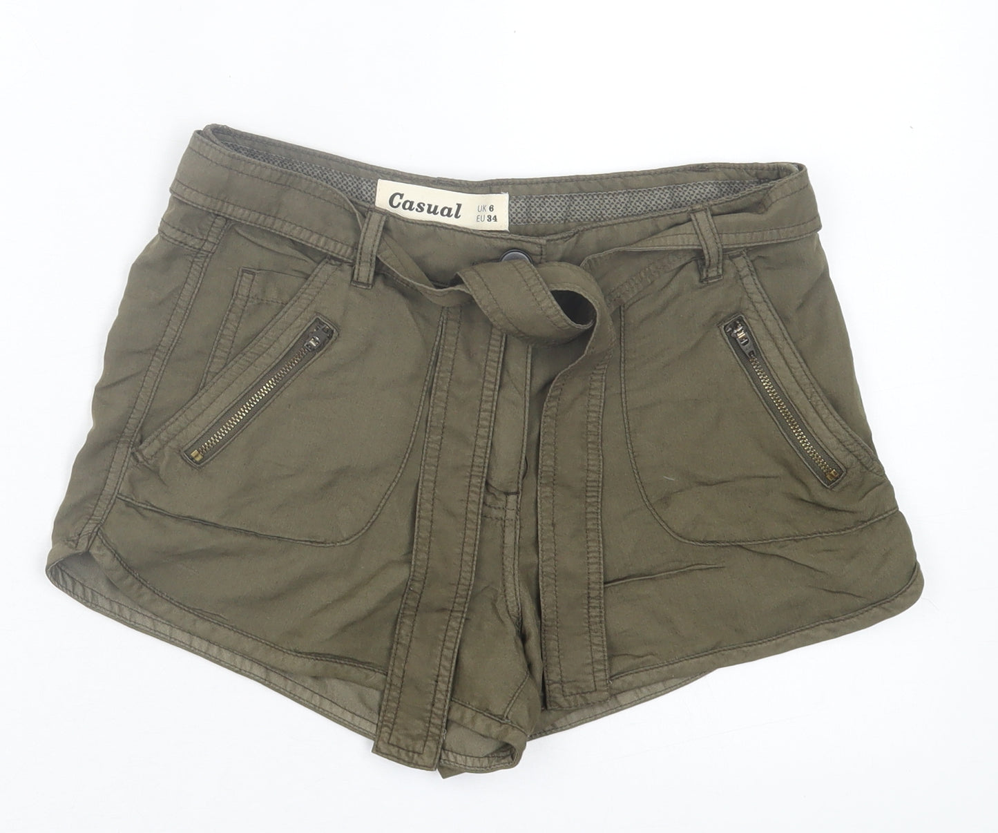 New Look Womens Green Viscose Boyfriend Shorts Size 6 Regular Button