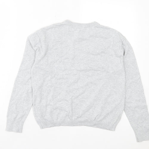 H&M Womens Grey Crew Neck Floral Cotton Pullover Jumper Size S
