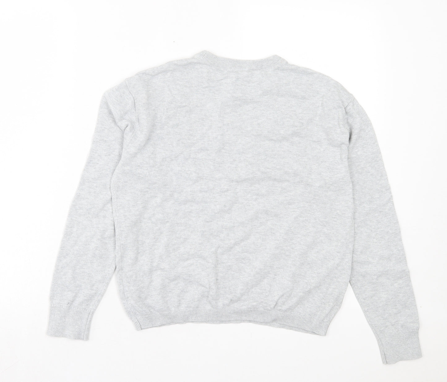 H&M Womens Grey Crew Neck Floral Cotton Pullover Jumper Size S