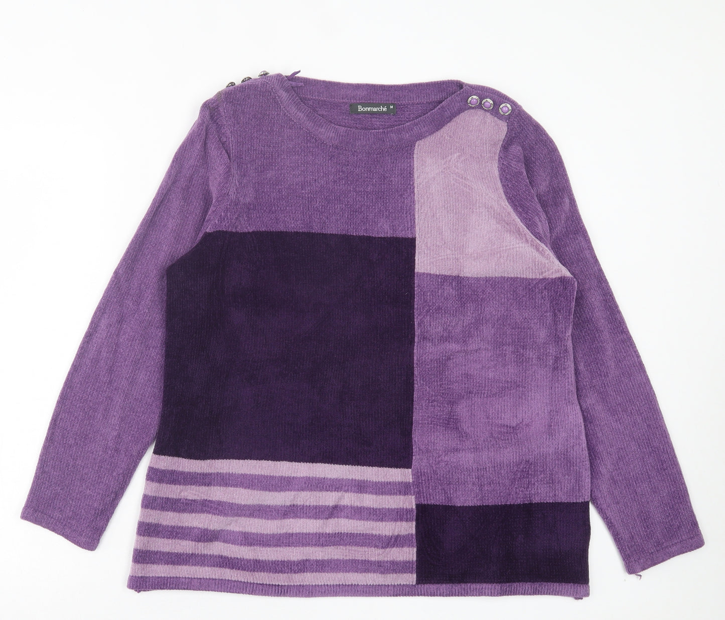 Bonmarché Womens Purple Boat Neck Geometric Acrylic Pullover Jumper Size M