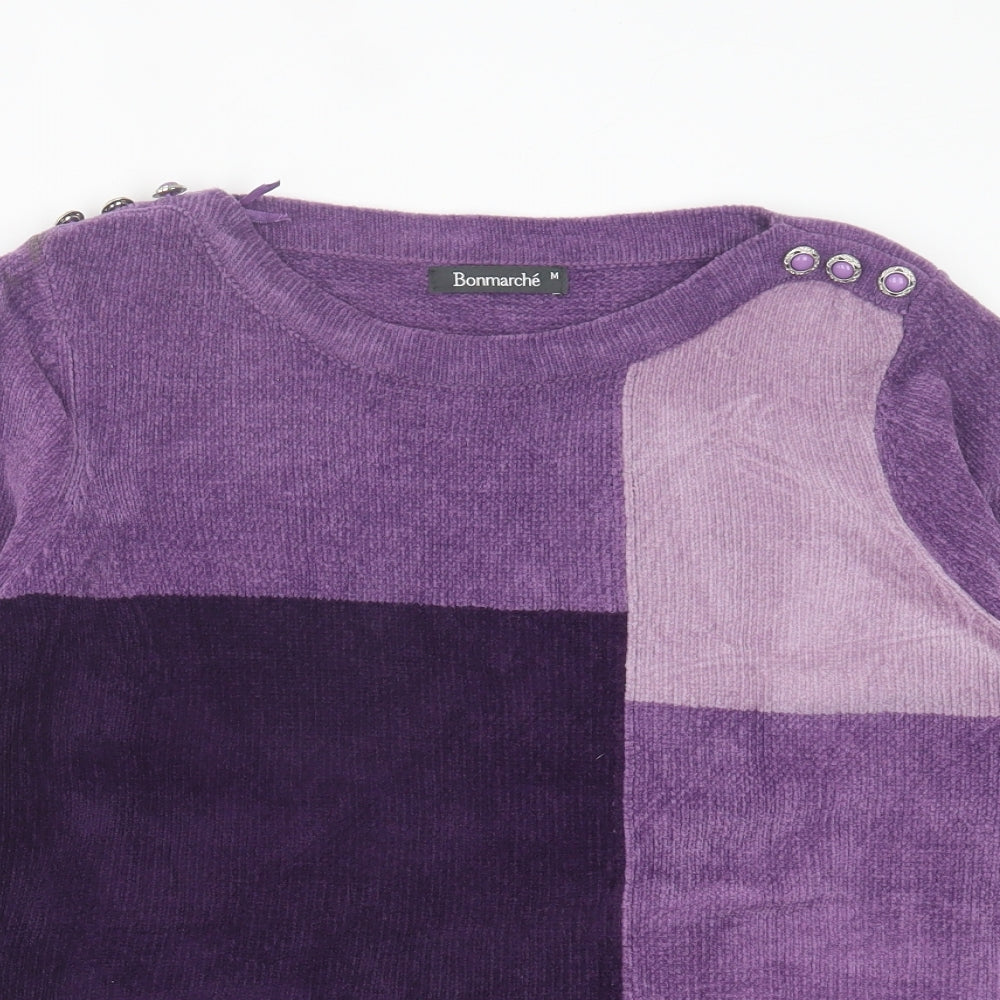 Bonmarché Womens Purple Boat Neck Geometric Acrylic Pullover Jumper Size M