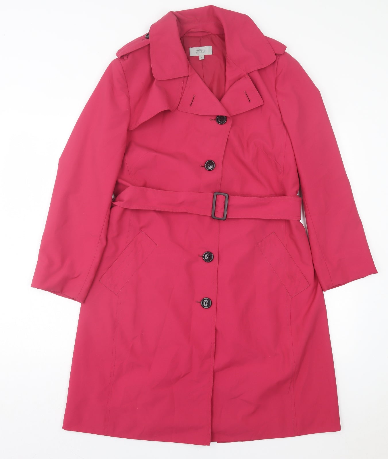 Marks and Spencer Womens Pink Trench Coat Jacket Size 12 Button