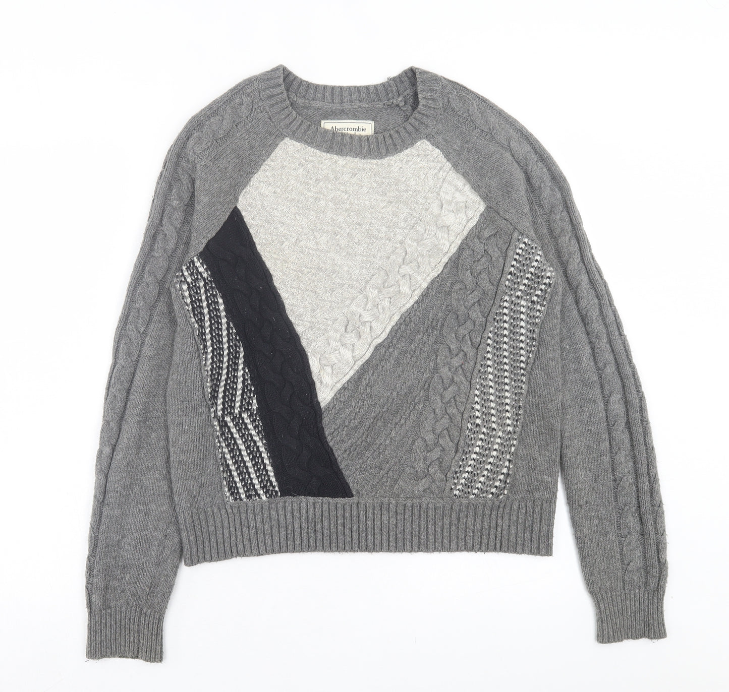 Abercrombie & Fitch Womens Grey Crew Neck Geometric Acrylic Pullover Jumper Size S