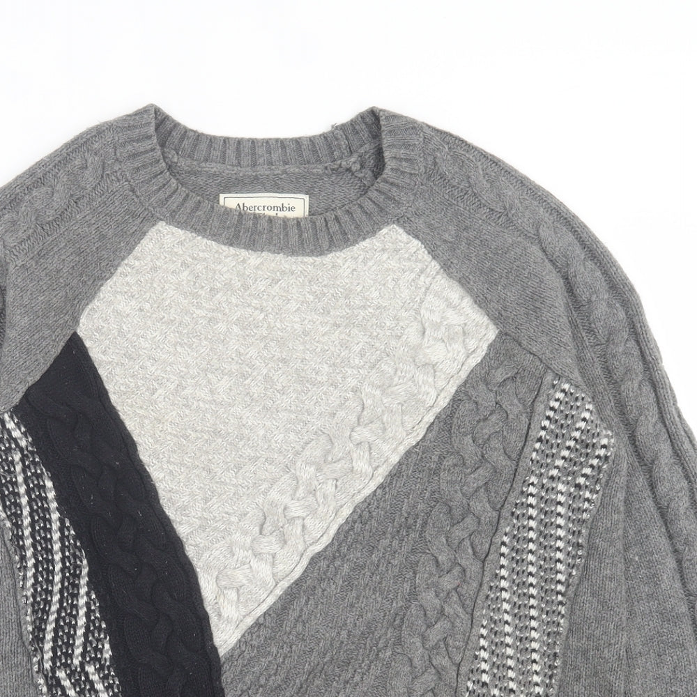 Abercrombie & Fitch Womens Grey Crew Neck Geometric Acrylic Pullover Jumper Size S