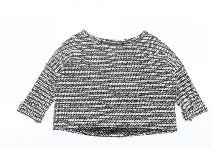 Atmosphere Womens Black Boat Neck Striped Acrylic Pullover Jumper Size XS
