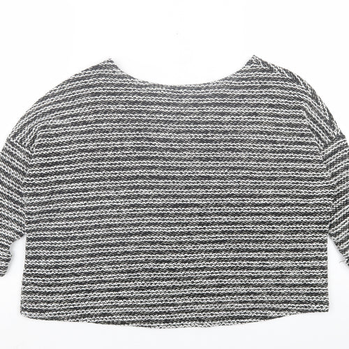 Atmosphere Womens Black Boat Neck Striped Acrylic Pullover Jumper Size XS
