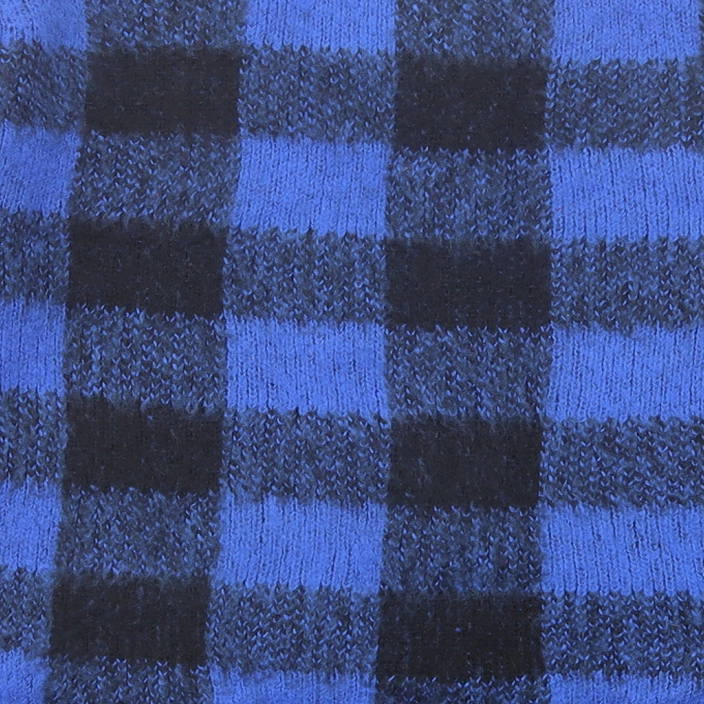 Primark Womens Blue Crew Neck Check Acrylic Pullover Jumper Size 2XS