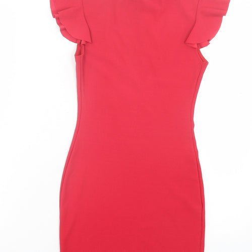PRETTYLITTLETHING Womens Red Polyester Bodycon Size 6 Round Neck Pullover