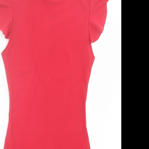 PRETTYLITTLETHING Womens Red Polyester Bodycon Size 6 Round Neck Pullover