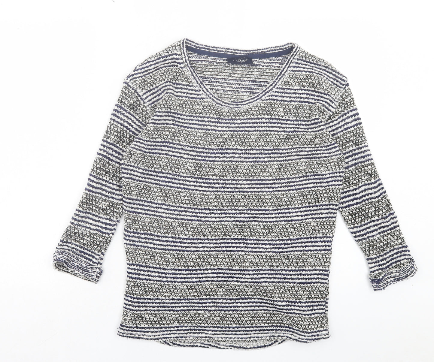 NEXT Womens Black Scoop Neck Striped Cotton Pullover Jumper Size 8