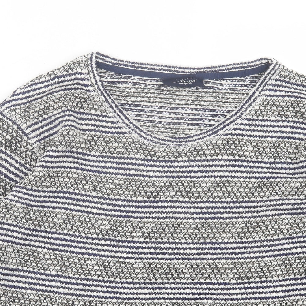 NEXT Womens Black Scoop Neck Striped Cotton Pullover Jumper Size 8
