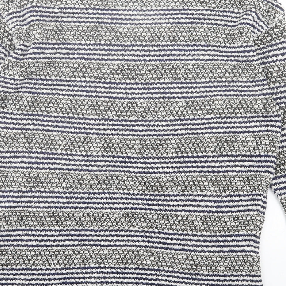 NEXT Womens Black Scoop Neck Striped Cotton Pullover Jumper Size 8