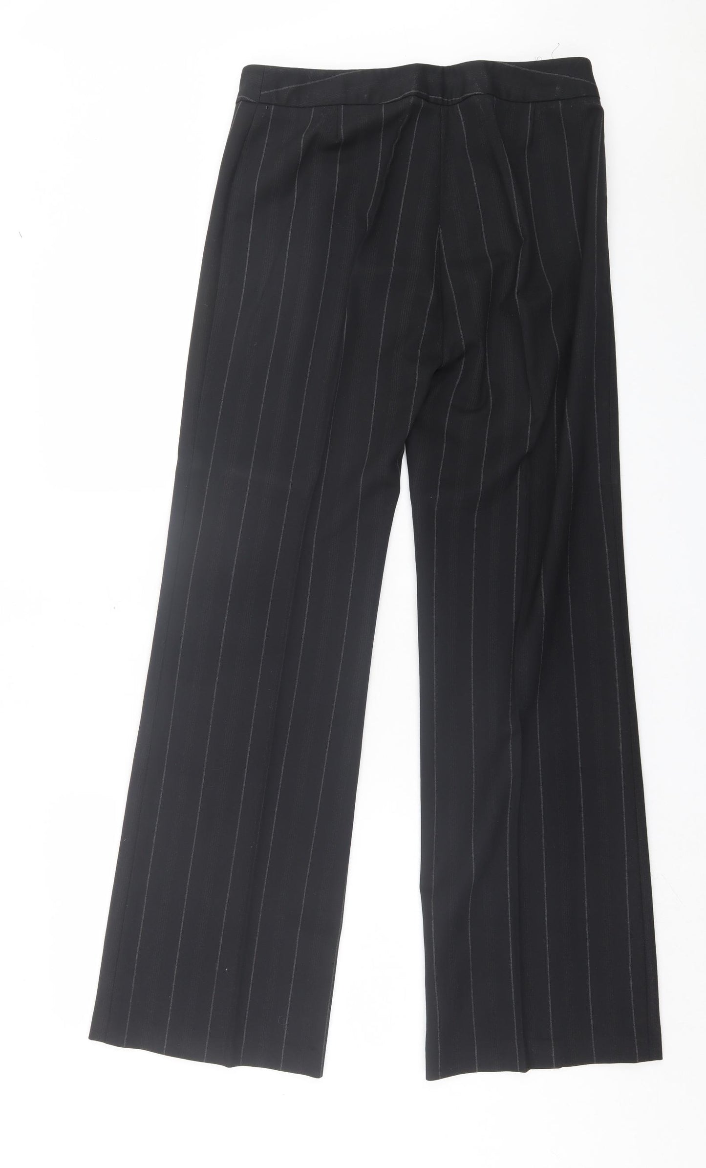 NEXT Womens Black Striped Wool Trousers Size 10 L33 in Regular Hook & Eye