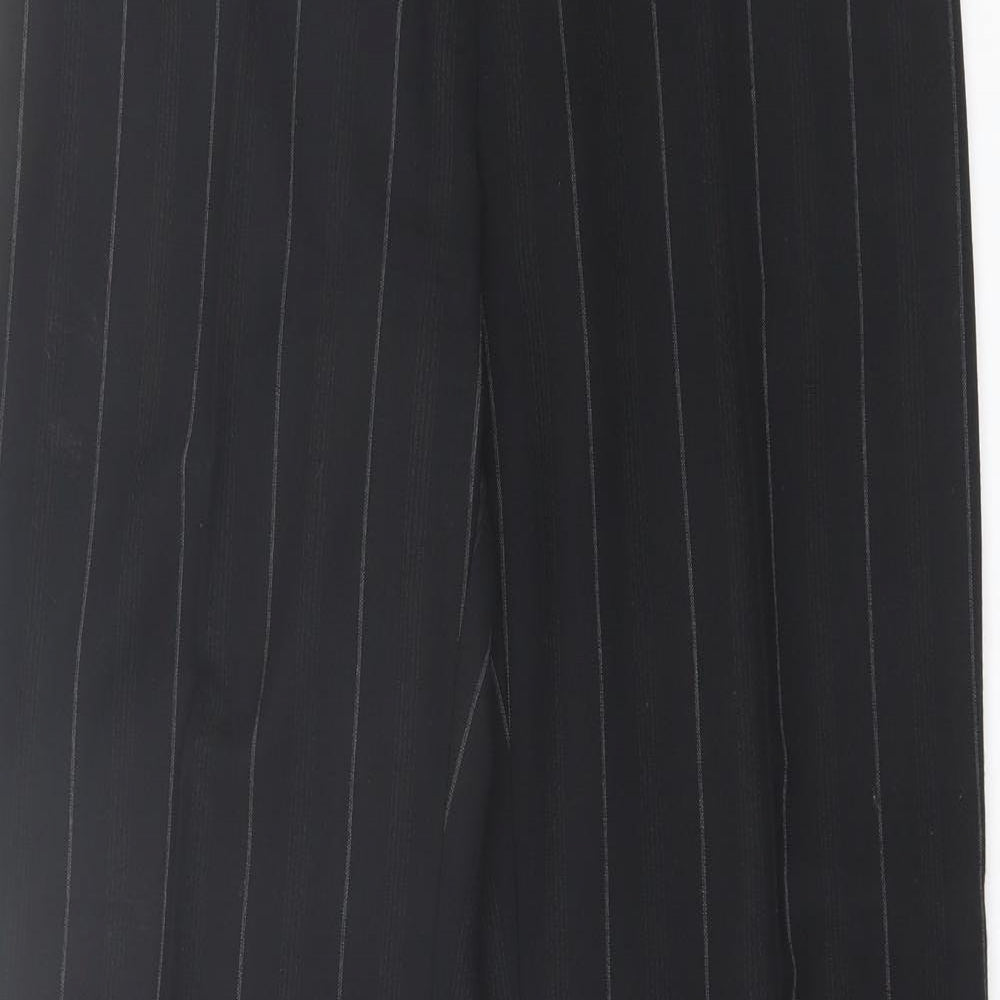 NEXT Womens Black Striped Wool Trousers Size 10 L33 in Regular Hook & Eye