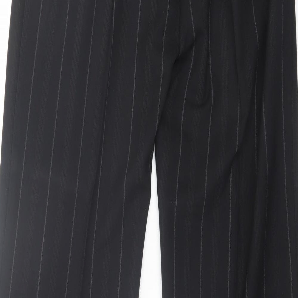 NEXT Womens Black Striped Wool Trousers Size 10 L33 in Regular Hook & Eye