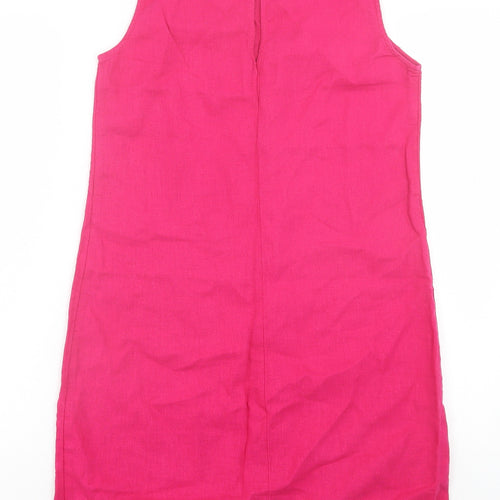 Marks and Spencer Womens Pink Linen A-Line Size 8 Crew Neck Button - Pocket Detail