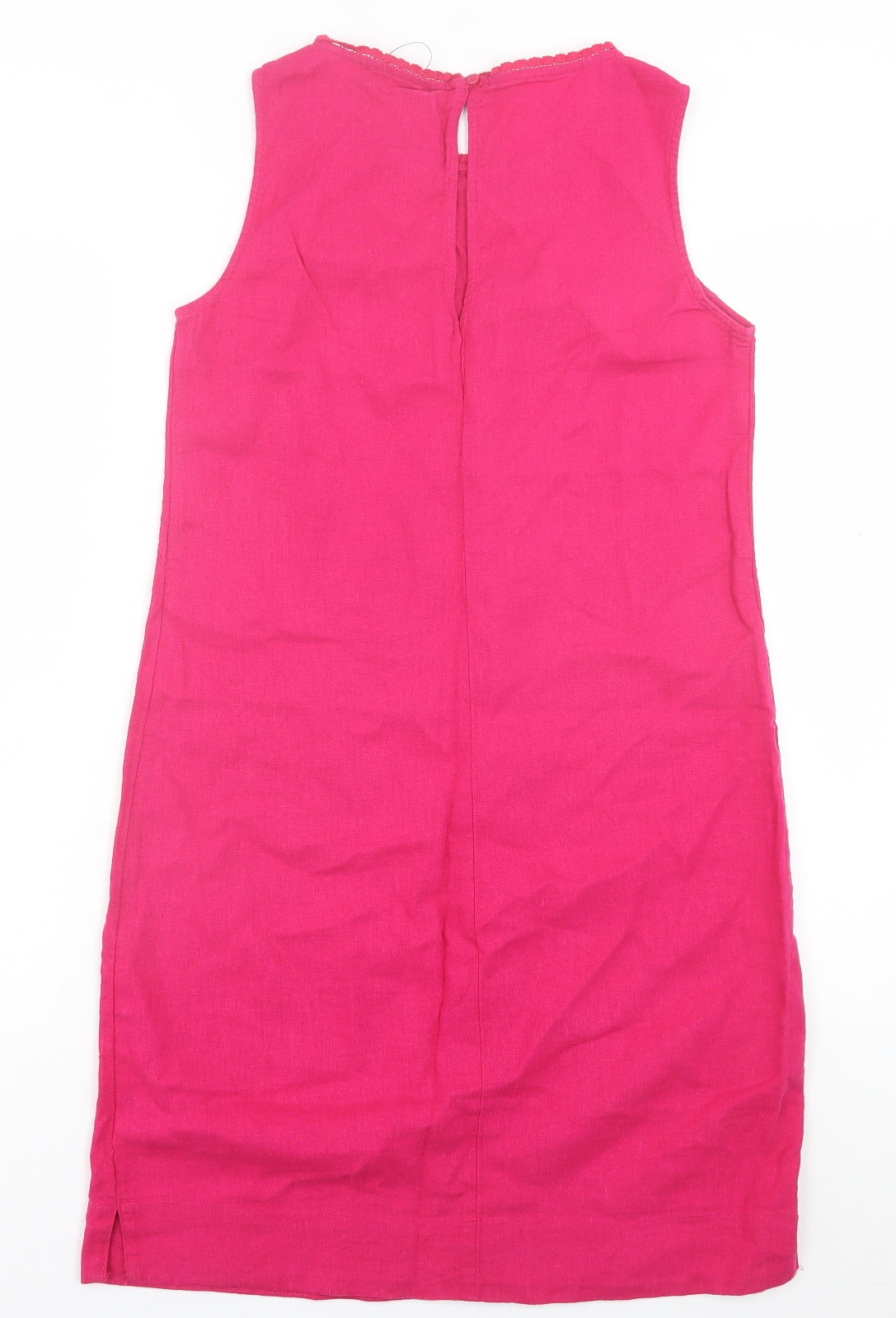 Marks and Spencer Womens Pink Linen A-Line Size 8 Crew Neck Button - Pocket Detail