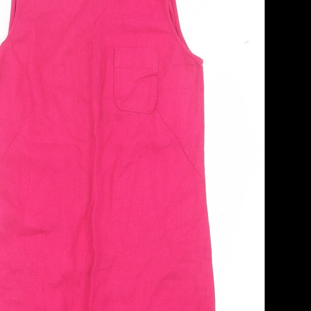 Marks and Spencer Womens Pink Linen A-Line Size 8 Crew Neck Button - Pocket Detail