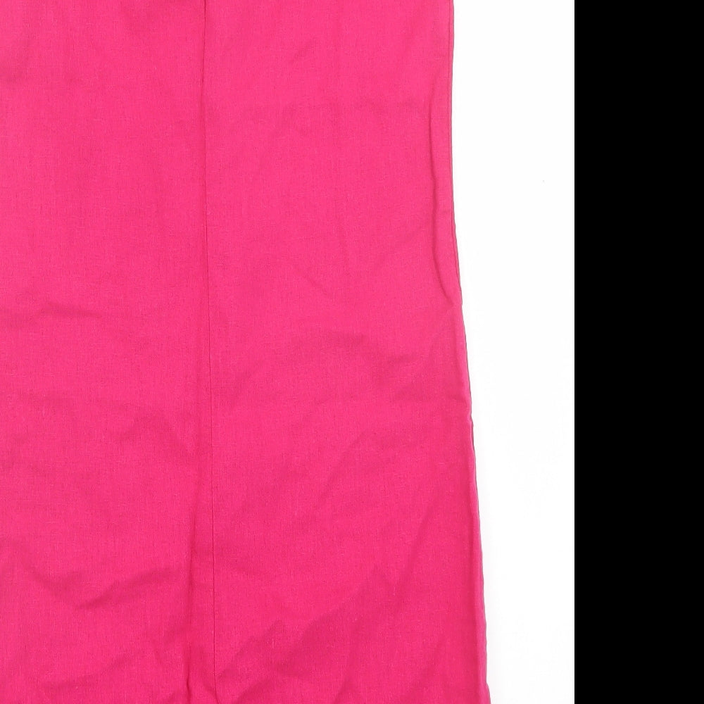 Marks and Spencer Womens Pink Linen A-Line Size 8 Crew Neck Button - Pocket Detail