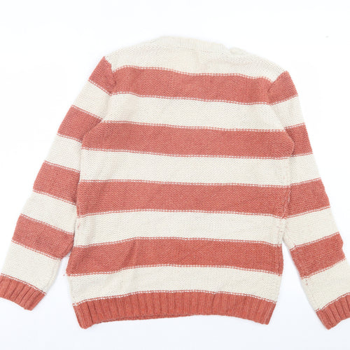 Fat Face Womens Orange Crew Neck Striped Wool Pullover Jumper Size 16