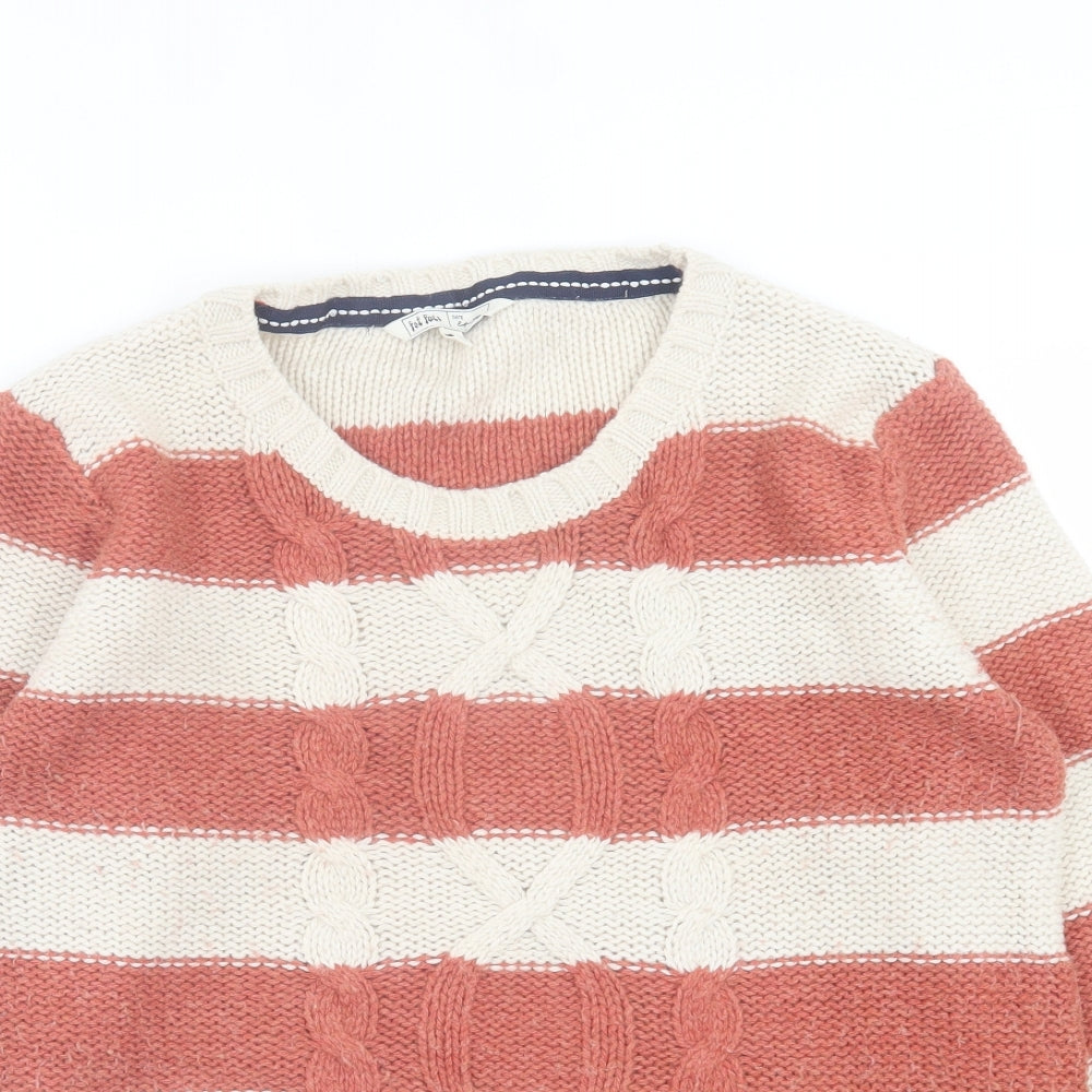 Fat Face Womens Orange Crew Neck Striped Wool Pullover Jumper Size 16