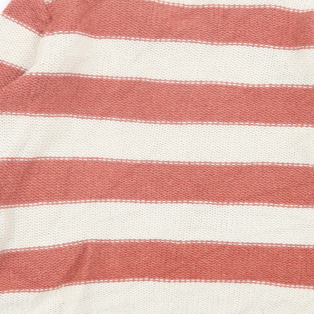 Fat Face Womens Orange Crew Neck Striped Wool Pullover Jumper Size 16
