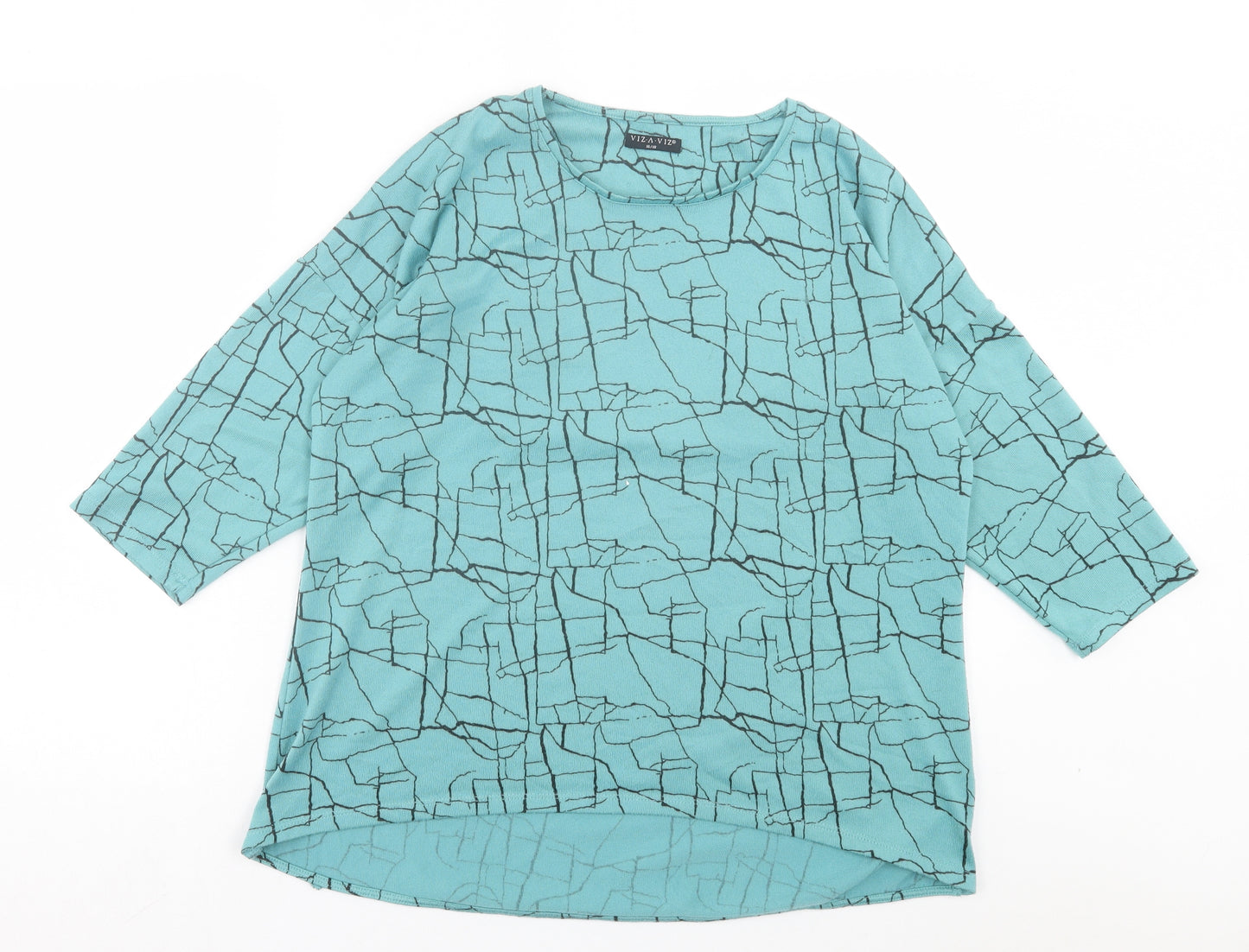 Viz A Viz Womens Blue Crew Neck Geometric Polyester Pullover Jumper Size 16