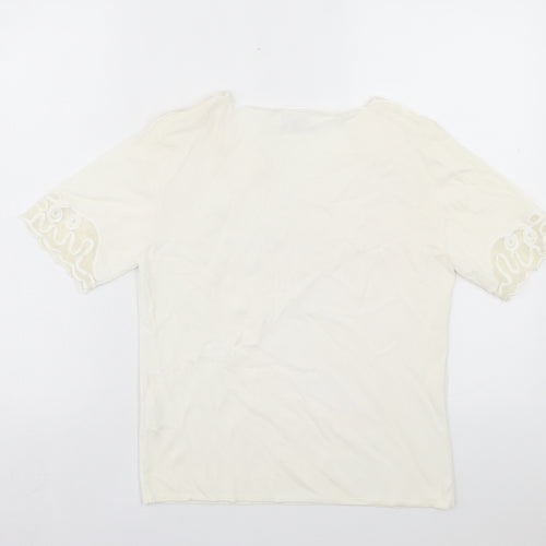 Talisa Womens Ivory Viscose Basic T-Shirt Size M V-Neck
