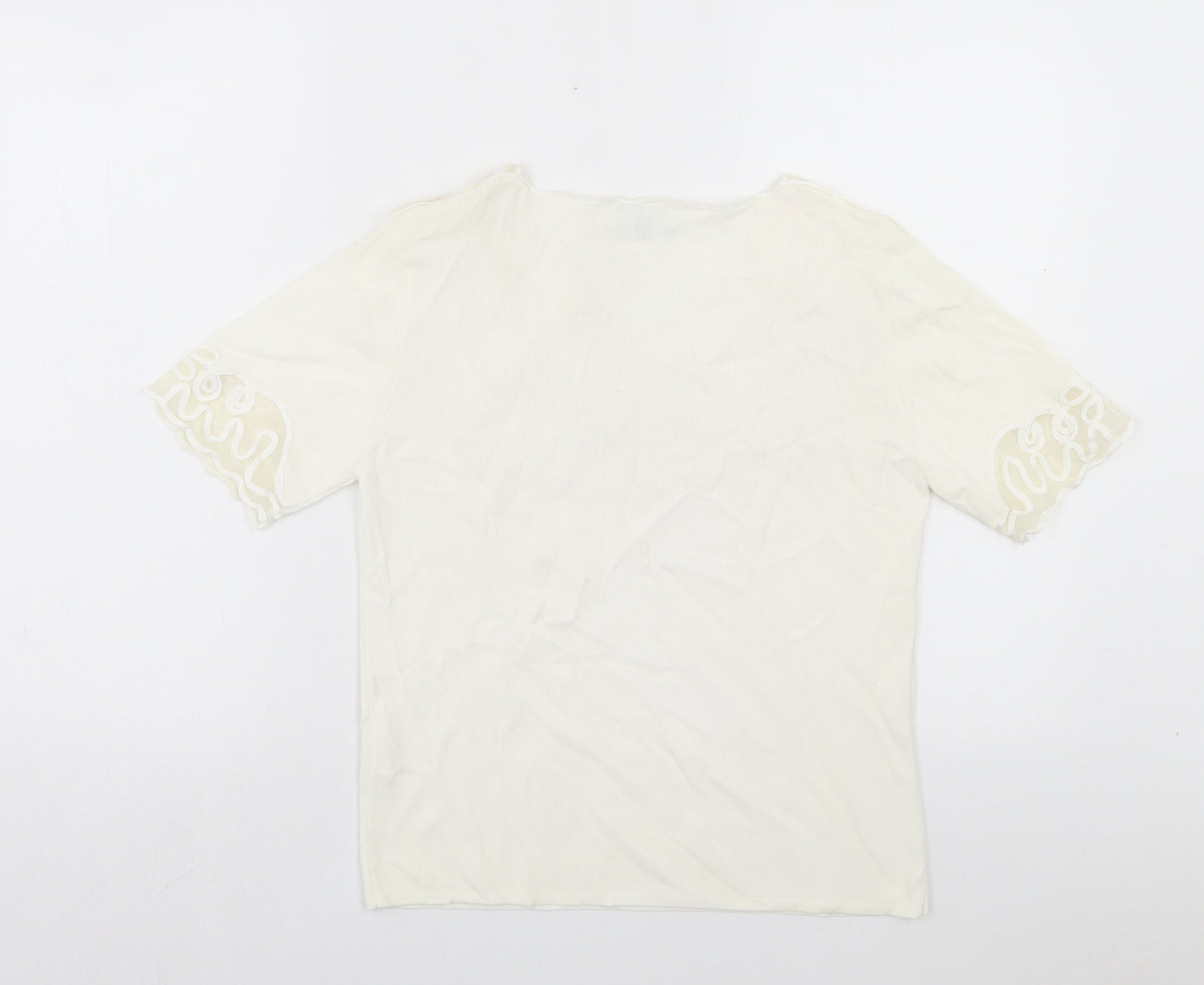 Talisa Womens Ivory Viscose Basic T-Shirt Size M V-Neck