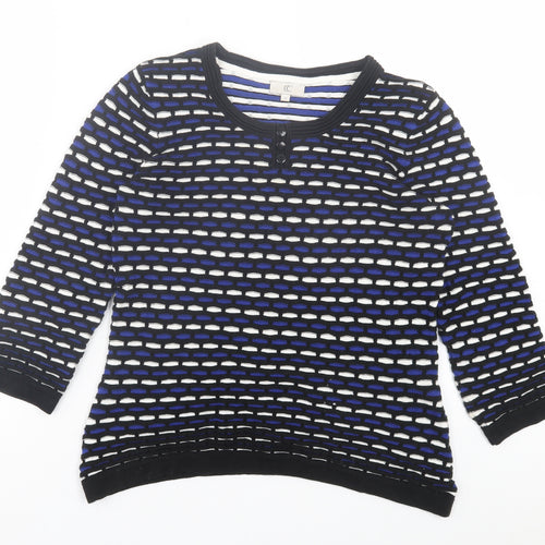 CC Womens Blue Crew Neck Geometric Cotton Pullover Jumper Size M