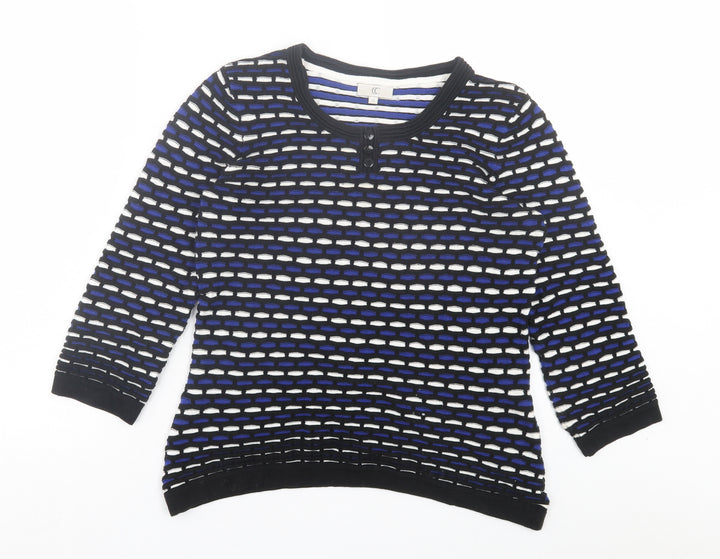 CC Womens Blue Crew Neck Geometric Cotton Pullover Jumper Size M