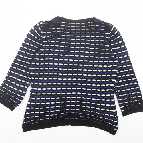 CC Womens Blue Crew Neck Geometric Cotton Pullover Jumper Size M